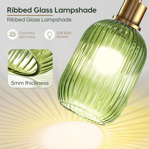 Luminaire suspendu moderne en verre côtelé vert, finition laiton, petit lustre LED pour table à manger, <span class=keywords><strong>salon</strong></span>, chambre, maison - Product Image 3