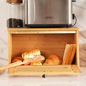 Gem Bamboo Bread Box Large Lidded <b>Storage</b> <b>Kitchen</b> Countertop Dustproof Multi Functional Food <b>Container</b> - Product Image 3