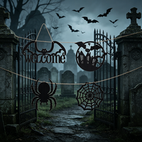 Décoration murale en bois creux pour Halloween, 4 pièces - Chauve-souris, Maison hantée, Araignée géante, Toile d'araignée. pour les fêtes, la récolte, le Nouvel An.