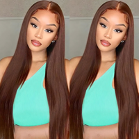 Perruque transparente HD en cheveux humains vierges brésiliens, brun clair, cuticules alignées, couleur 613, tailles 34-38 pouces, fermeture sans colle, sans perte de cheveux