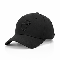 Gorra de Béisbol de Lujo Geométrica, Personalizada con Logotipo Bordado, de Sarga de Algodón Negra, Estructurada, de 6 Paneles, Ajustable, con Hebilla de Cobre Plateado