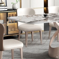 Meubles d'hôtel de luxe nordiques modernes et personnalisés fabriqués en Chine, table à manger 8 places avec base en métal blanc et pierre frittée