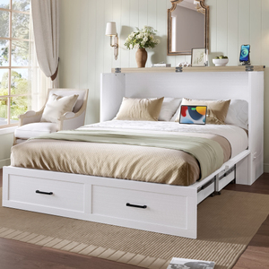 Modern Soft <b>Bed</b> <b>Queen</b> <b>Size</b> Murphy <b>Bed</b> Cabinet with Charging Station and Storage Drawer - Product Image 3