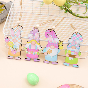 Nuovo Prodotto Decorazioni Pasquali 8 <span class=keywords><strong>Pezzi</strong></span>/Scatola Uova di Pasqua Simpatici Elfi Senza Volto Pendenti in Legno - Product Image 1