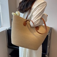 Bolso de mano de playa de gran capacidad 2024 para mujer, bolso de hombro de paja tejida B, cierre de cremallera, bolsos de poliéster avanzados