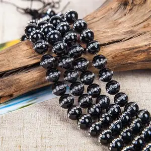 DIY jewelry making bulk Natural Black Agate Beads with rhinestone Length Approx 38cm 1571269