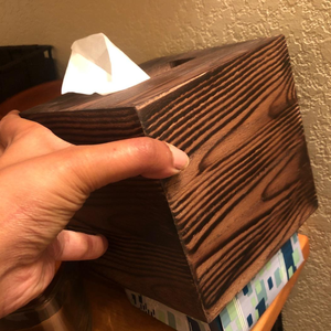 Cubierta de soporte de madera quemada sólida Rectangular, dispensador de pañuelos faciales de baño, cubierta rústica de caja de pañuelos de madera - Product Image 5