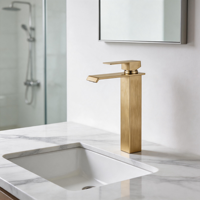 Robinet de lavabo cascade moderne de luxe en acier inoxydable, monocommande, monotrou, céramique noir et or, mitigeur eau chaude et froide pour salle de bain