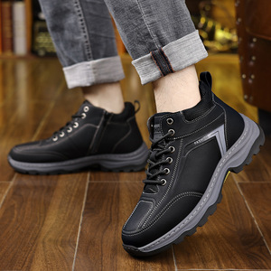 Men Winter Snow Boots <b>Ankle</b> High Round Toe Synthetic Upper Plush Lining Rubber Outsole Anti-Slippery EVA Midsole Warm Outdoor - Product Image 4