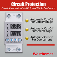 Protecteur de tension monophasé Westhomes WVP1-63 1P+N, protecteur de surtension/sous-tension en cuivre, 63A AC 50/60Hz SVC