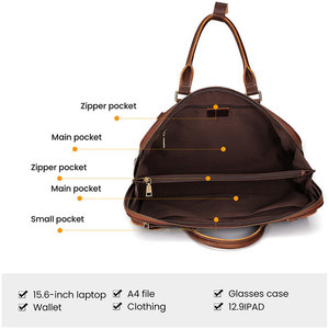 Dujiang Men's Genuine <b>Leather</b> <b>Briefcase</b> 15 Inch Business Travel With Shoulder Strap Durable Solid Color - Product Image 3