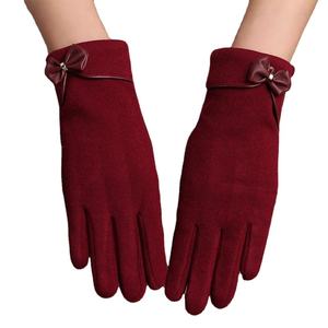 Gants d'hiver pour femmes à la mode, très demandés, pas chers, compatibles écran tactile, en cachemire avec doublure chaude en velours et nœud en cuir, vente en gros - Product Image 1