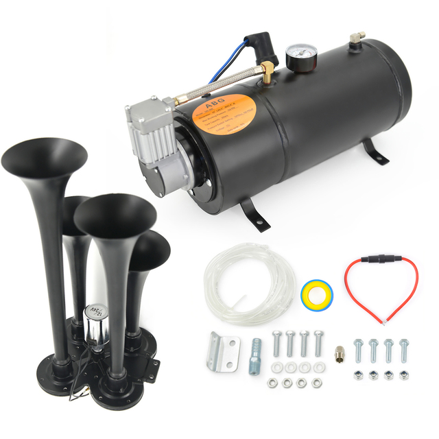 150DB 4 Trumpet Kit for Truck Super Loud Air Horns with 150 PSI 12V Air Compressor Air Tank