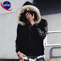Veste d'hiver chaude et épaisse QZFSO, fabrication sur mesure, impression de haute qualité, fermeture éclair, capuche en fausse fourrure pour homme