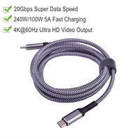 Kabel Transfer Data USB Tipe C ke USB C, 240W PD 3.1 pengisian cepat OEM Factory 100W 3.2 Gen2 USBC 10Gbps 20Gbps 1m 2m 3m
