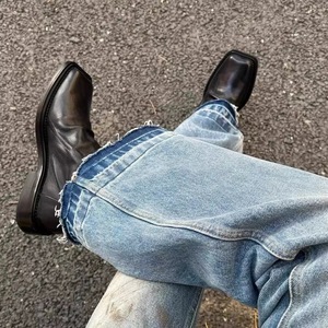 Custom OEM <strong>Black</strong> Knight Man Retro British <strong>Boots</strong> Shoes Size 44 <strong>Square</strong> <strong>Toe</strong> Back Zipper Thick Heel <strong>Men</strong> Trendy Chelsea Short <strong>Boots</strong> - Product Image 2