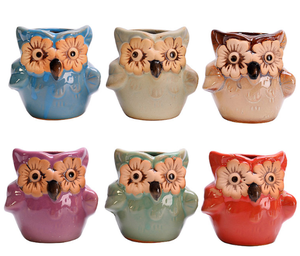 Adorable Maceta de Cerámica con Diseño de Búho y Bandeja de Bambú, Esmalte Fluido, Soporte <span class=keywords><strong>para</strong></span> Plantas Suculentas, Regalo <span class=keywords><strong>para</strong></span> Mamá - Product Image 4