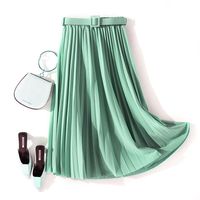 Jupe longue plissée unie respirante à taille empire pour femme, avec ceinture, style décontracté et tendance pour l'été