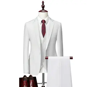 Men's Double Button Suit Set Korean Version Slim Fit Wedding Groom Business Casual Suit 3-piece Set