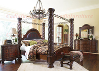 Lit à baldaquin en bois kaki de luxe américain, design royal européen, mobilier de chambre en bois