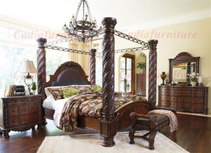 Европейская королевская деревянная мебель для спальни, американская роскошная кровать цвета хаки с деревянным навесом - Product Image 2