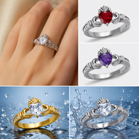 Bague Claddagh irlandaise en acier inoxydable Yiwu Aceon, en forme de cœur 3D avec couronne, symbole de pureté et d'amour, ornée de diamants et de CZ bleu de Londres