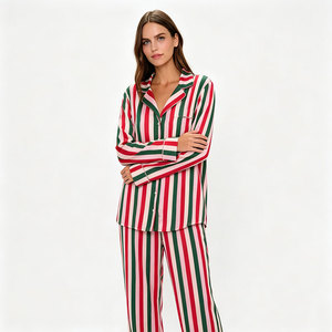 Women Sleepwear Christmas Pajamas Sets Festive <b>Pjs</b> Striped Pajama Set Cotton Sleepwear Wholesale Loungewear Women Sets - Product Image 1