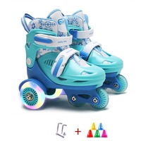 Patins à roulettes en ligne à quatre roues en PU lumineux, doublement ajustables, pour garçons débutants, usage extérieur