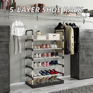 للبيع بالجملة رف أحذية قابل للطي من خمس طبقات رف تنظيم أحذية منزلي قائم من النوع المعدني - Product Image 2