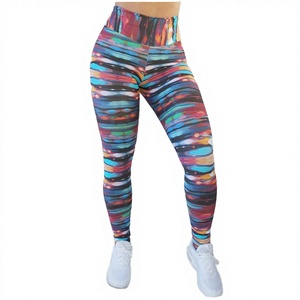 Pantalons de sport pour femmes, imprimés coucher de soleil colorés, sans couture, respirants, décontractés, taille haute, leggings de yoga - Product Image 3