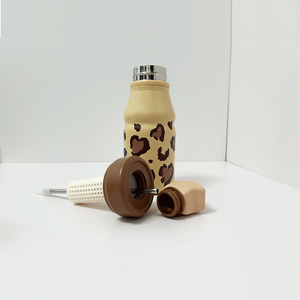 17oz 500ml leopard print with heart design stainless steel water bottle with straw with <b>tea</b> <b>Infuser</b> stainless steel water bottle - Product Image 2