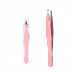 Pinzas para Cejas de Acero Inoxidable con Punta Inclinada Reutilizables Personalizadas al por Mayor de MACS Pink, Pinzas para Depilación y Maquillaje MSB- - Product Image 1