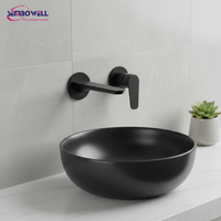 Robinet de lavabo mural Sembowell moderne en acier inoxydable, finition noir mat, robinets de lavabo pour salle de bain, installation à deux trous