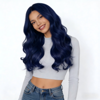 Wig Body Wave Baru Wanita Biru Belah Tengah Tahan Panas Kawat Temperatur Tinggi Kepadatan 150% Penutup Kepala Penuh