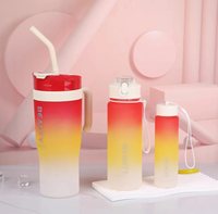 Lot de 3 Gourdes en Plastique Bouteille d'Eau Dégradée de 40 oz avec Paille et Poignée pour Sport et Gym