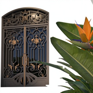 Portes extérieures en fer forgé KHP Premium, double entrée, design en verre durable, anti-rouille, revêtement en poudre, moderne, luxe, villa extérieure - Product Image 1