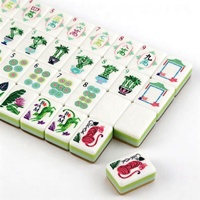 Tuiles artisanales en bambou à grain de bois avec bordure feuillagée, motif floral tropical vert, édition Mahjong