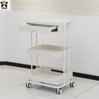 Chariot de rangement roulant moderne à 3 niveaux et 4 roues avec tiroirs, blanc, pour salon de beauté, clinique, salon, école