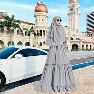 Yibaoli nuovo design hijab abito musulmano tacchino nero navy viola jersey abaya con sciarpa di grandi dimensioni - Product Image 5
