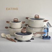 AR-21 Ensemble de casseroles en granit portables au design moderne, vente en gros, pour la cuisine domestique, avec couvercle en verre compatible induction