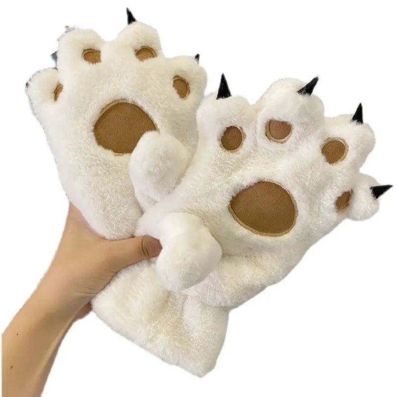 Damen Winter-Fälschungsfell-Novelty-Handschuhe mit Paw Stickerei Logo bequeme Winter-Cartoon-Tier-Fülle fingerscheren-Handschuhe