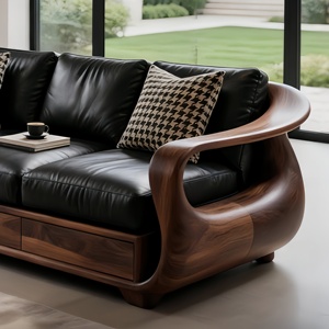 Canapé <span class=keywords><strong>en</strong></span> cuir à trois places <span class=keywords><strong>en</strong></span> bois de <span class=keywords><strong>noyer</strong></span> <span class=keywords><strong>massif</strong></span> simple, avec rangement, design moderne <span class=keywords><strong>en</strong></span> ligne droite pour le salon - Product Image 3