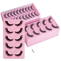 Lot de 10 paires de faux cils en vison synthétique, style européen et américain, naturellement bouclés, épais, courbe DD, tiges noires, personnalisables