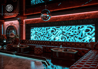 Comptoir de club de musique à Led illuminé Comptoir de bar de boîte de nuit Canapé et chaises en cuir de club de danse personnalisés avec rendu de conception