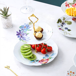 Keramik 2 Tier Dessert Teller Tablett Gericht Hochzeit Handing Mehr schicht ige Dekor Kuchenst änder mit Edelstahl Rock - Product Image 6