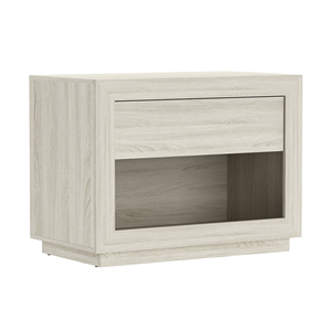 Nightstand In Whitewashed Oak With <b>Drawer</b> And Open Shelf <b>Storage</b> <b>For</b> Bedroom Use - Product Image 5