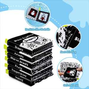 Libros de Tela Suaves para Bebés, Paquete de 6, para Bebés y Niños Pequeños, Alto Contraste en Blanco y Negro, Lavables, Masticables, No Tóxicos, Libro de Tacto - Product Image 5