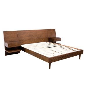 Lit avec 2 tables de chevet, rangement sous le lit, table d'appoint en bois avec tiroir et étagère pour chambre à coucher - Product Image 2