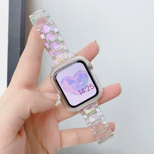 New Rainbow Color Women Watch Case Band Set Women Luxury Smart Watch Straps For Apple Watch Ultra 9 8 7 6 5 4 3
