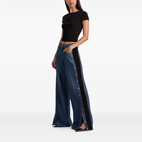 OEM/ODM Jeans droits décontractés d'été sexy pour femmes, taille haute, en denim respirant, avec blocs de couleur personnalisés et boutons-pression latéraux